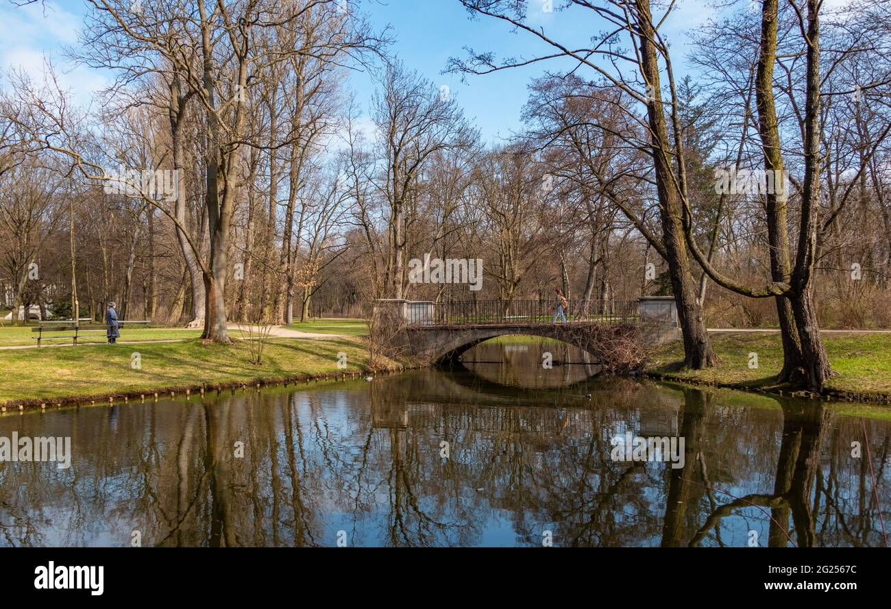 A picture of a pond in the Łazienki Park (Warsaw). Stock Photo