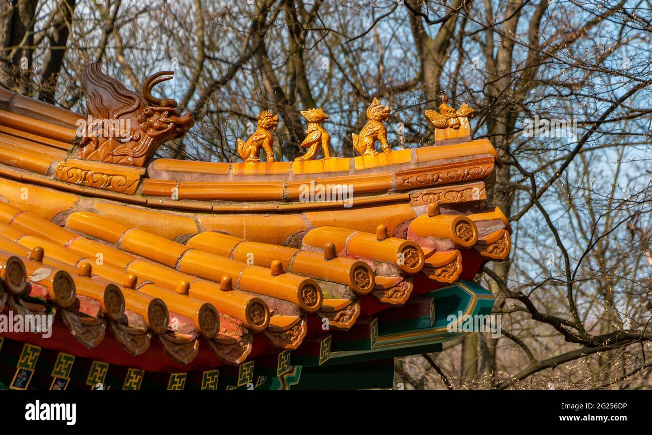 A picture of an architectural detail of the Chinese Garden, in the Łazienki Park (Warsaw). Stock Photo