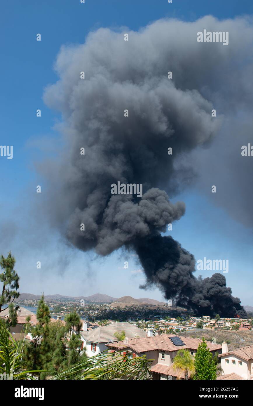 Smoke rising from Canyon Hills Fire, California, USA Stock Photo