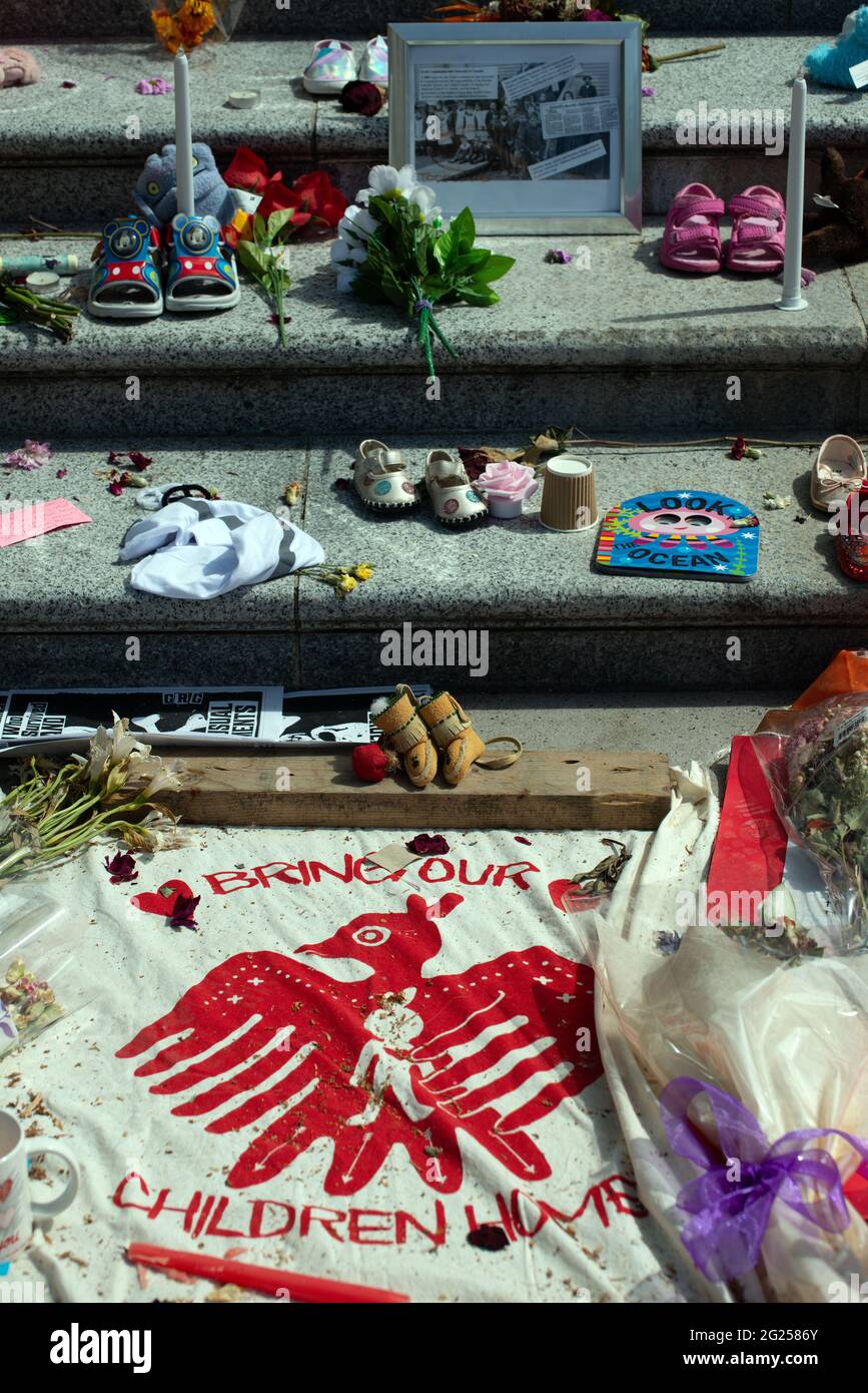 A memorial at Vancouver Art Gallery, honouring the 215 children whose remains were discovered on the grounds of former Kamloops residential school, BC Stock Photo