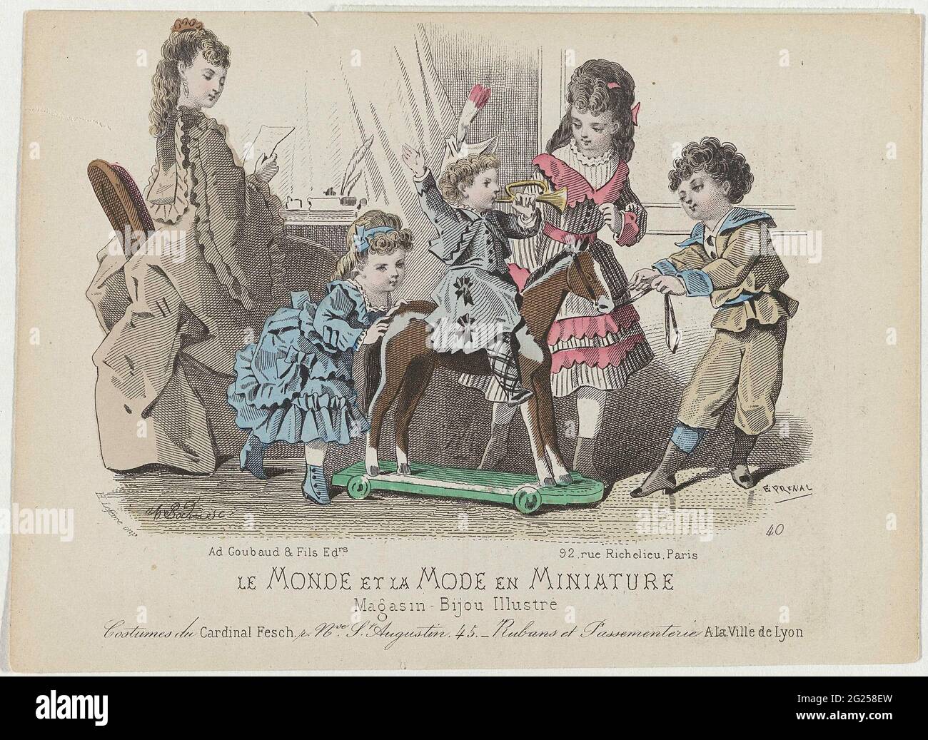 Le Monde Et La Fashion And Miniature 1873 No 40 Costumes Du Cardinal Fesch A Woman And Four Children In Interior The Boy Is Dressed In A Sailor Suit The Girls