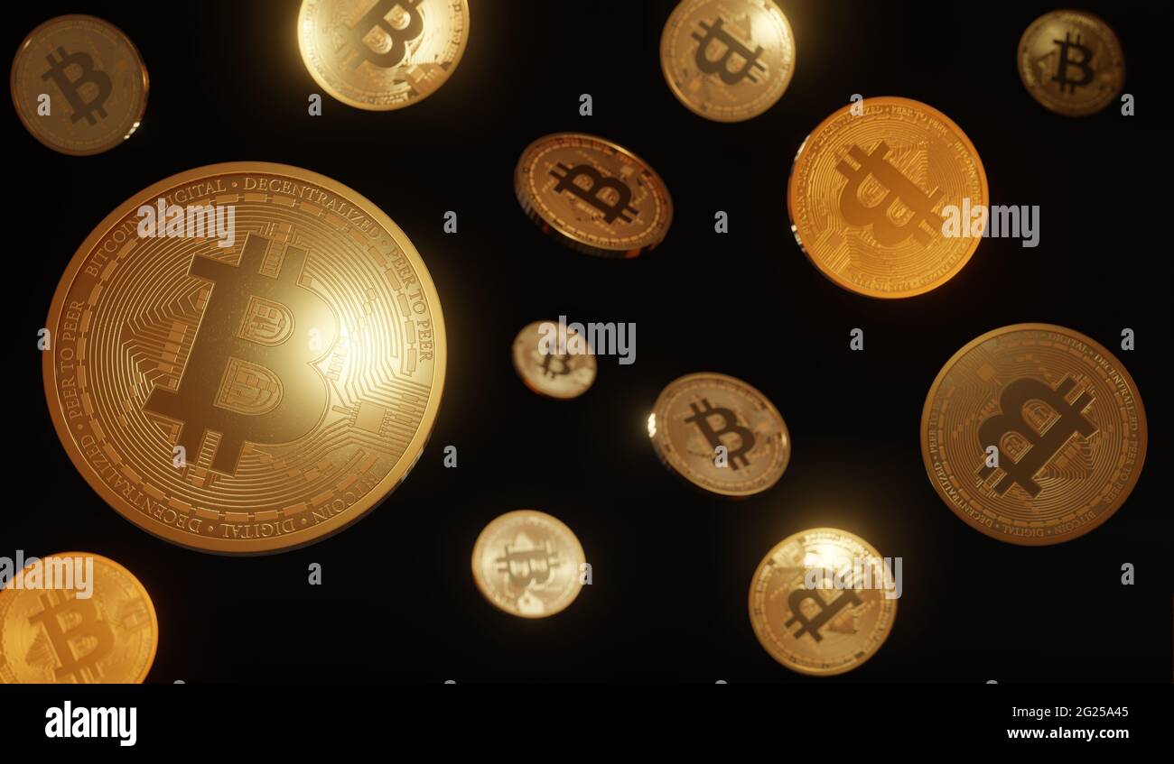 Black background with floating bitcoins Stock Photo - Alamy