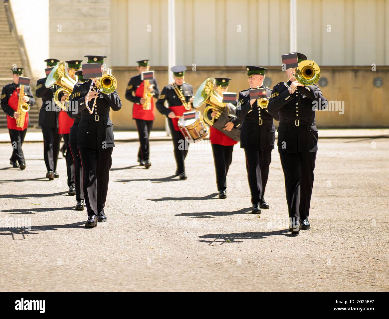 military band at Wellington Barracks, birdcage walk, buckingham palace, london, england Stock Photo