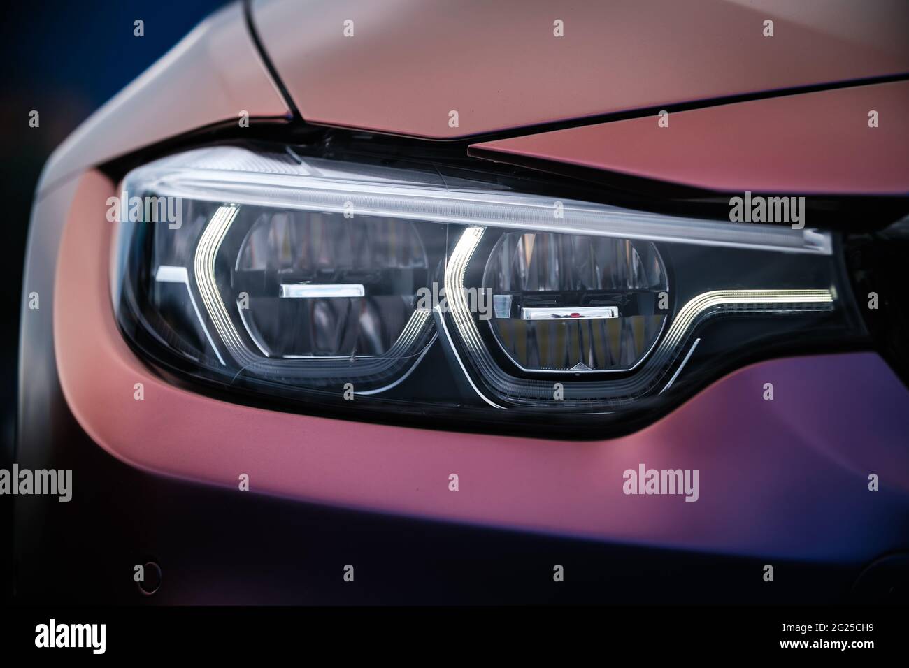 KYIV15 MAY,2021 Lased led head lights on BMW M3 F80 Sport Car wrapped