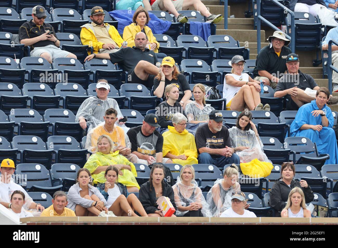 Oxford, MS, USA. 07th June, 2021. Southern Miss fans brave the rain