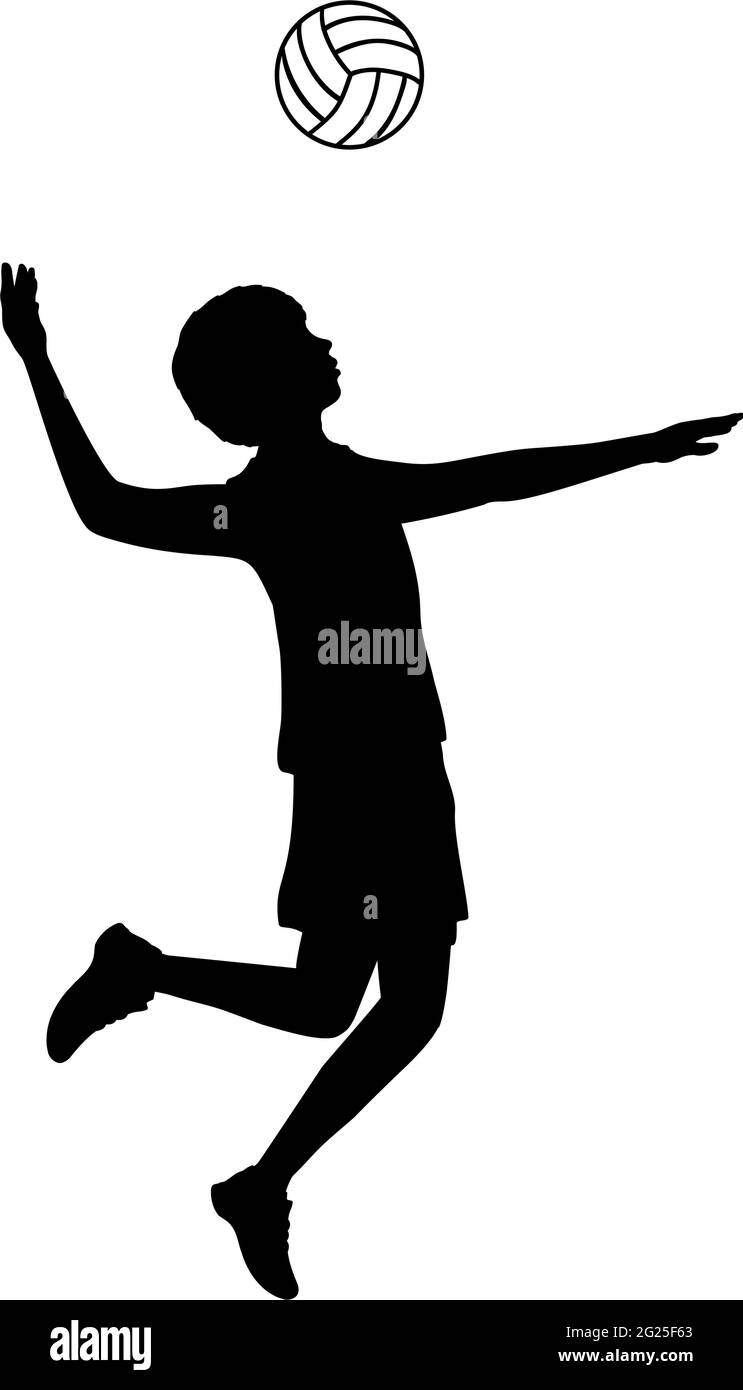 Silhouette boy playing volleyball sport. Illustration graphics icon Stock Vector