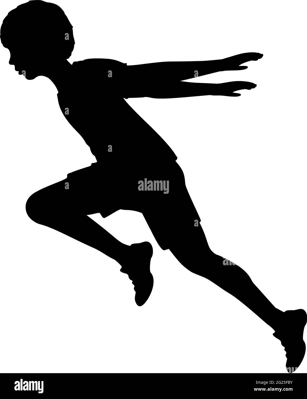 Silhouette boy running hands back. Illustration graphics icon Stock Vector