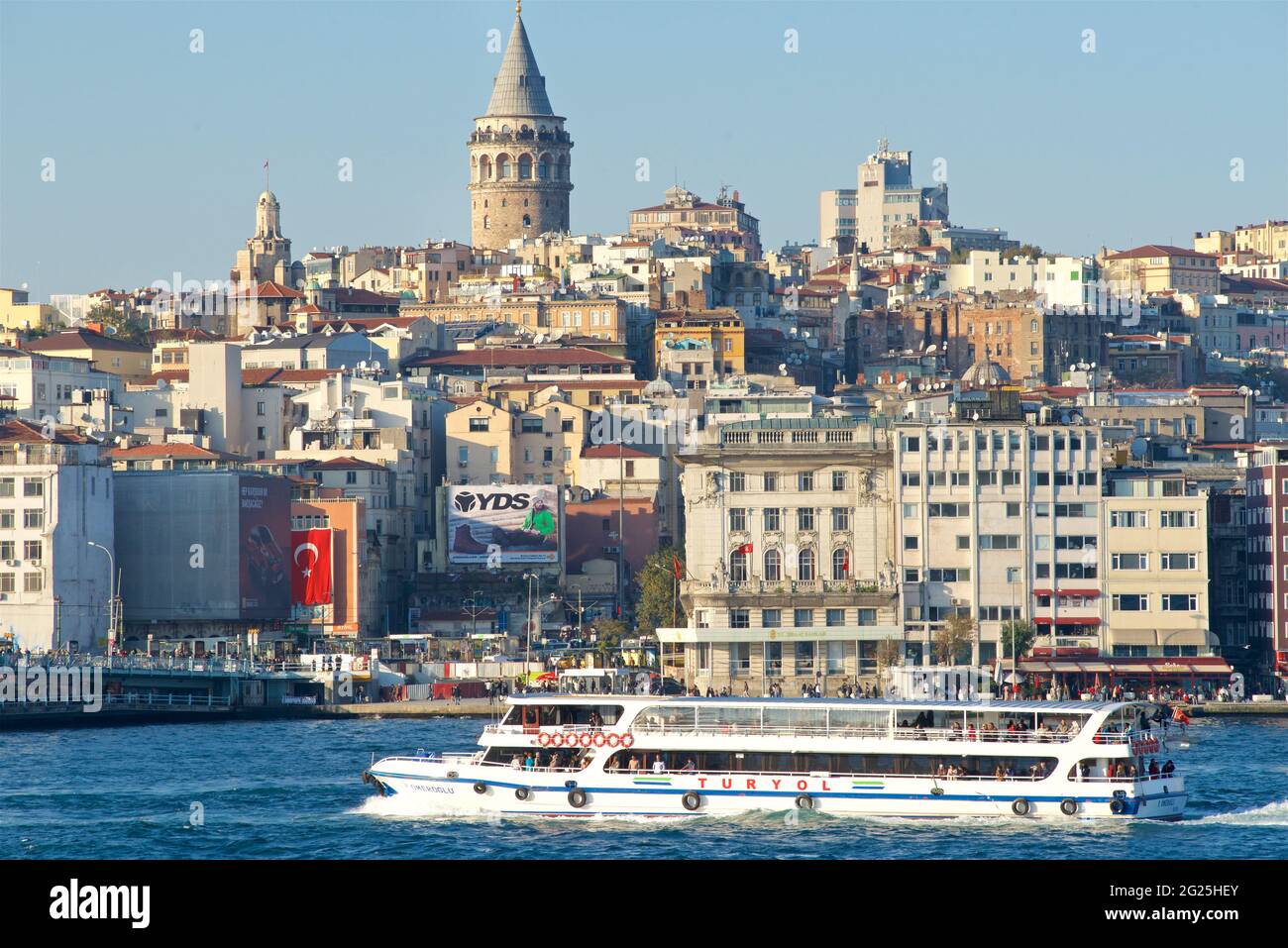 The Galata Tower, Galata Kulesi, Beyoglu district  across the Golden Horn waterway, Istanbul, Turkey Stock Photo