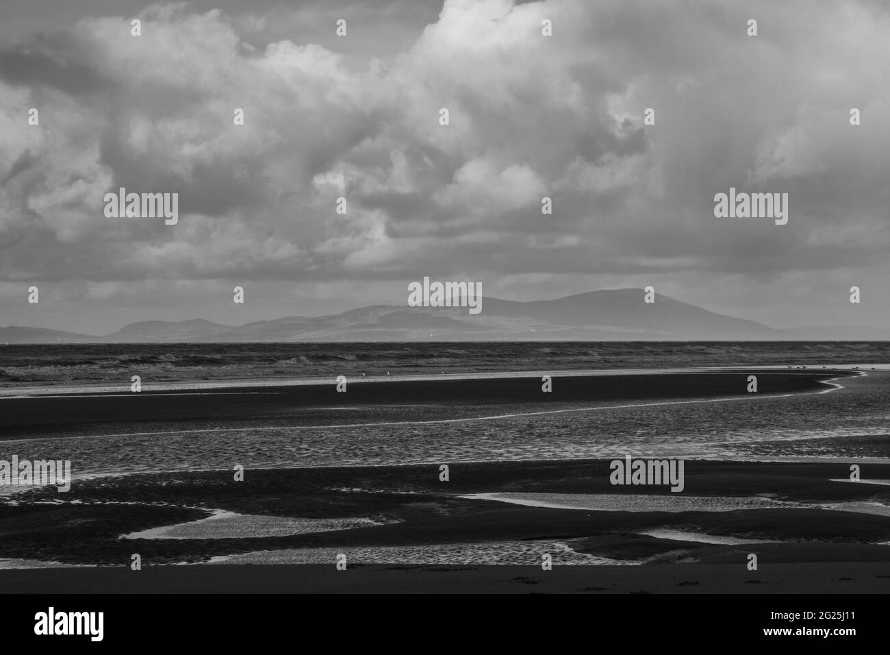 A black & white view over the Solway Firth from Allonby in Cumbria, England Stock Photo