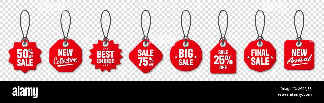 Realistic red price tags collection. Special offer or shopping discount ...