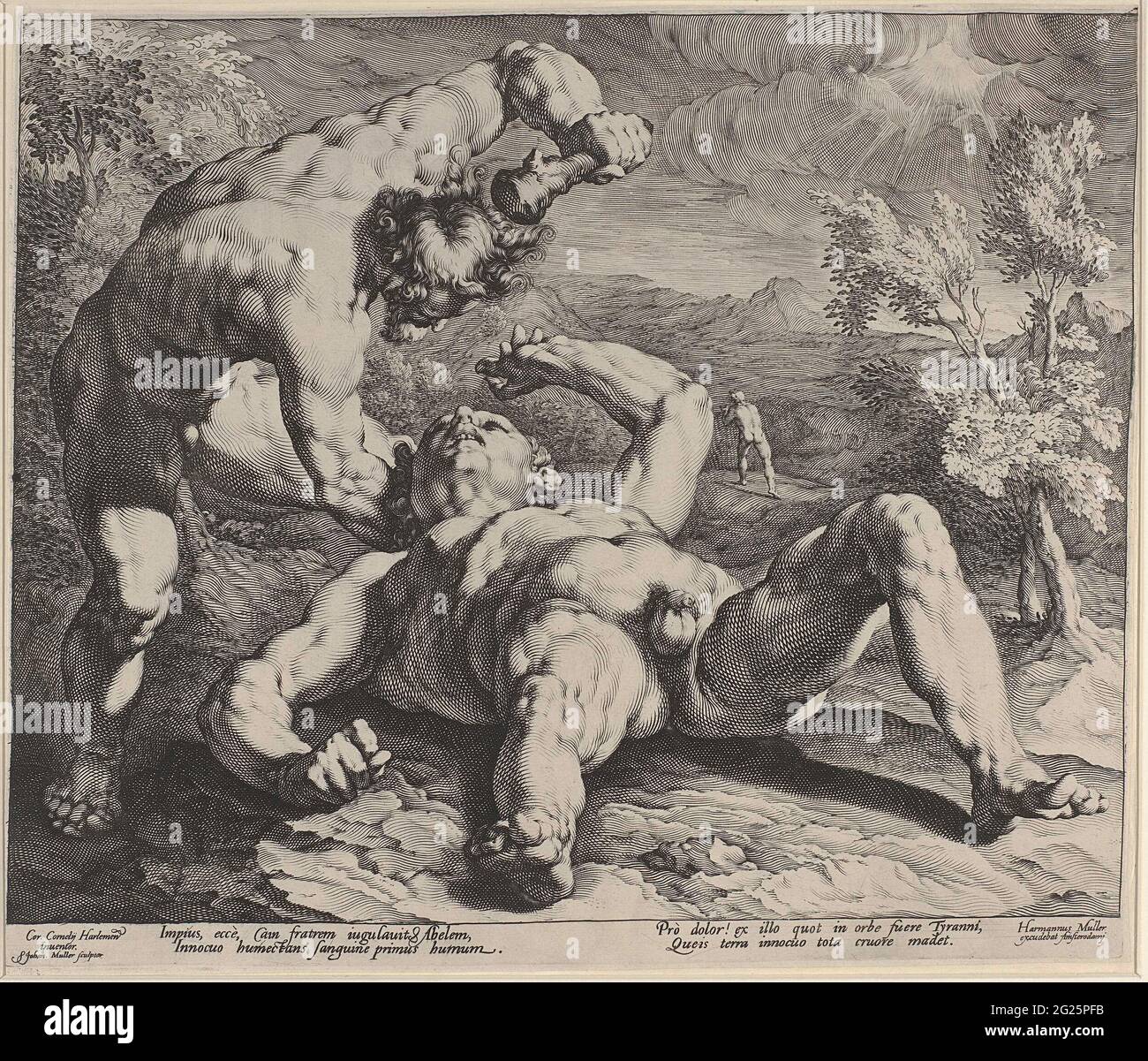 Cain kills Abel. Cain strikes his brother Abel with a knots dead. Cain ...