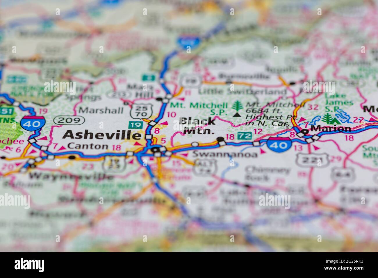 Black Mountain North Carolina USA shown on a Road map or Geography map