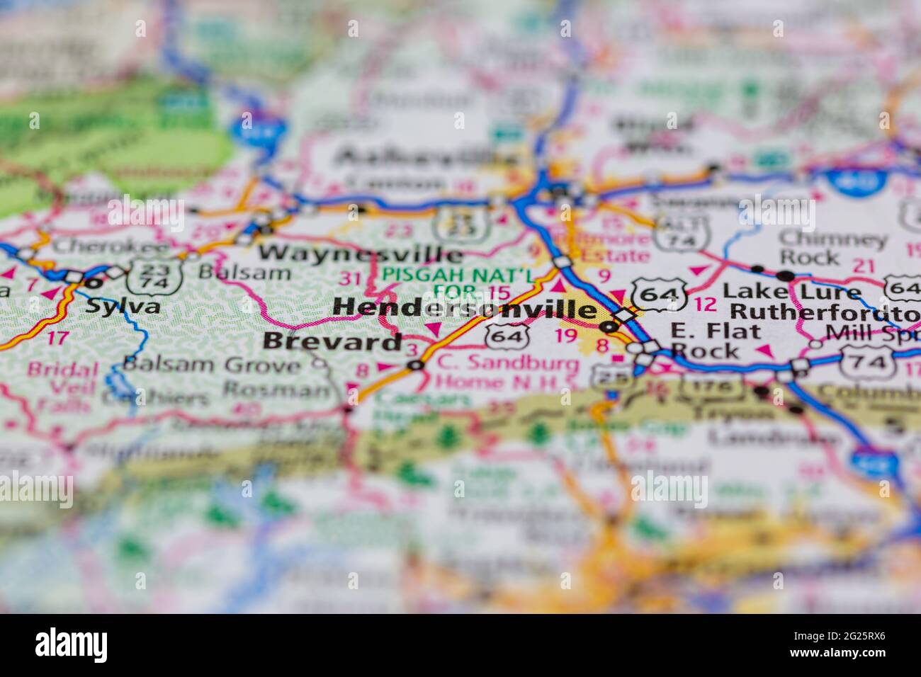 Hendersonville North Carolina USA shown on a Road map or Geography map
