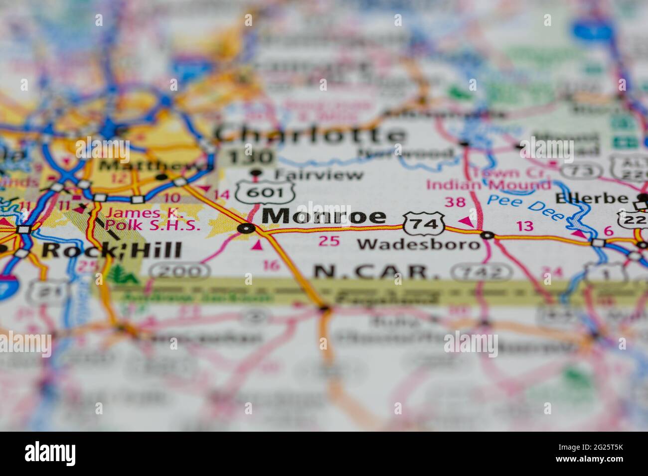 Monroe North Carolina USA shown - Monroe North Carolina Usa Shown On A Road Map Or Geography Map 2G25T5K