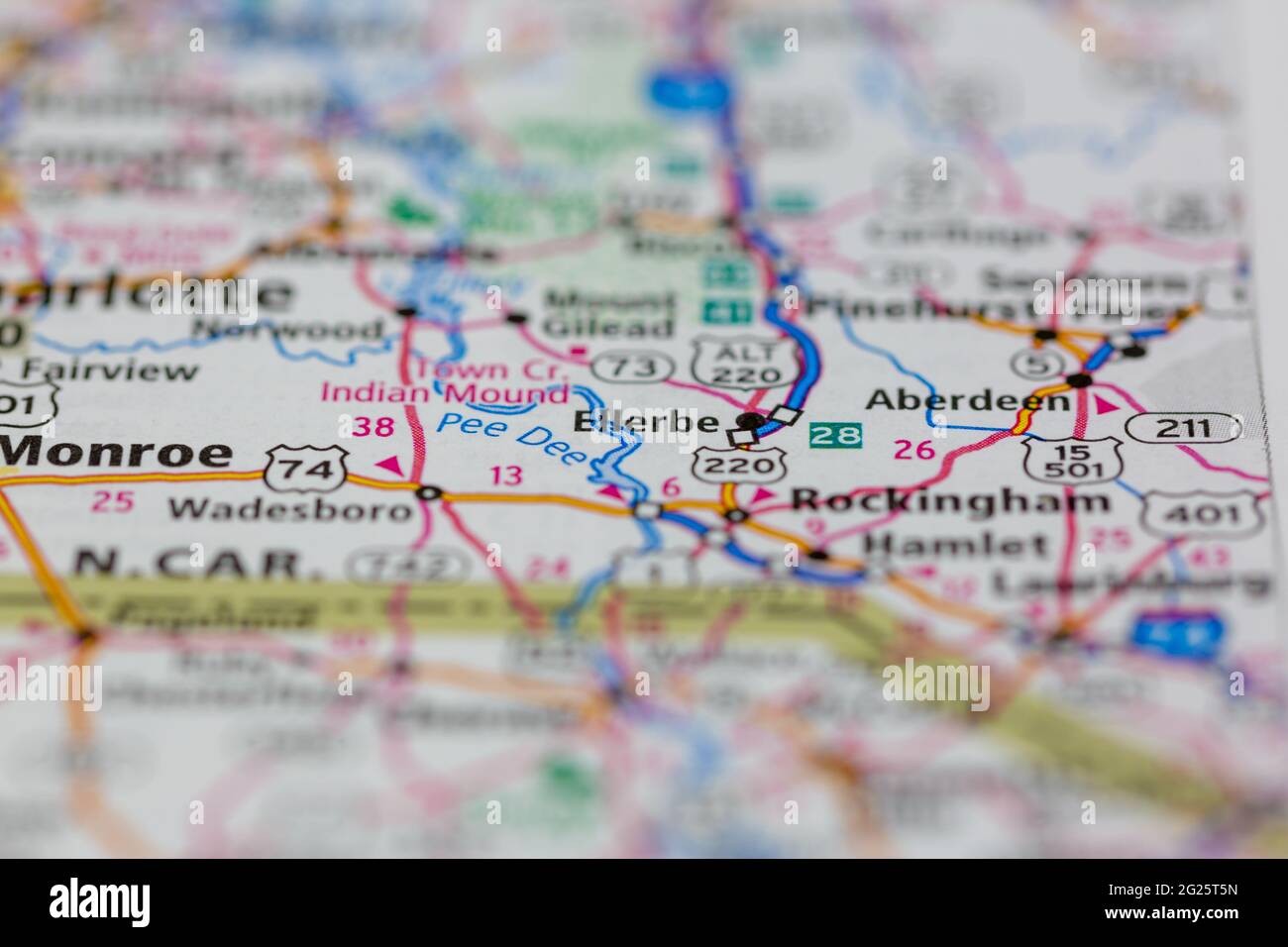 Ellerbe North Carolina USA shown on a Road map or Geography map Stock