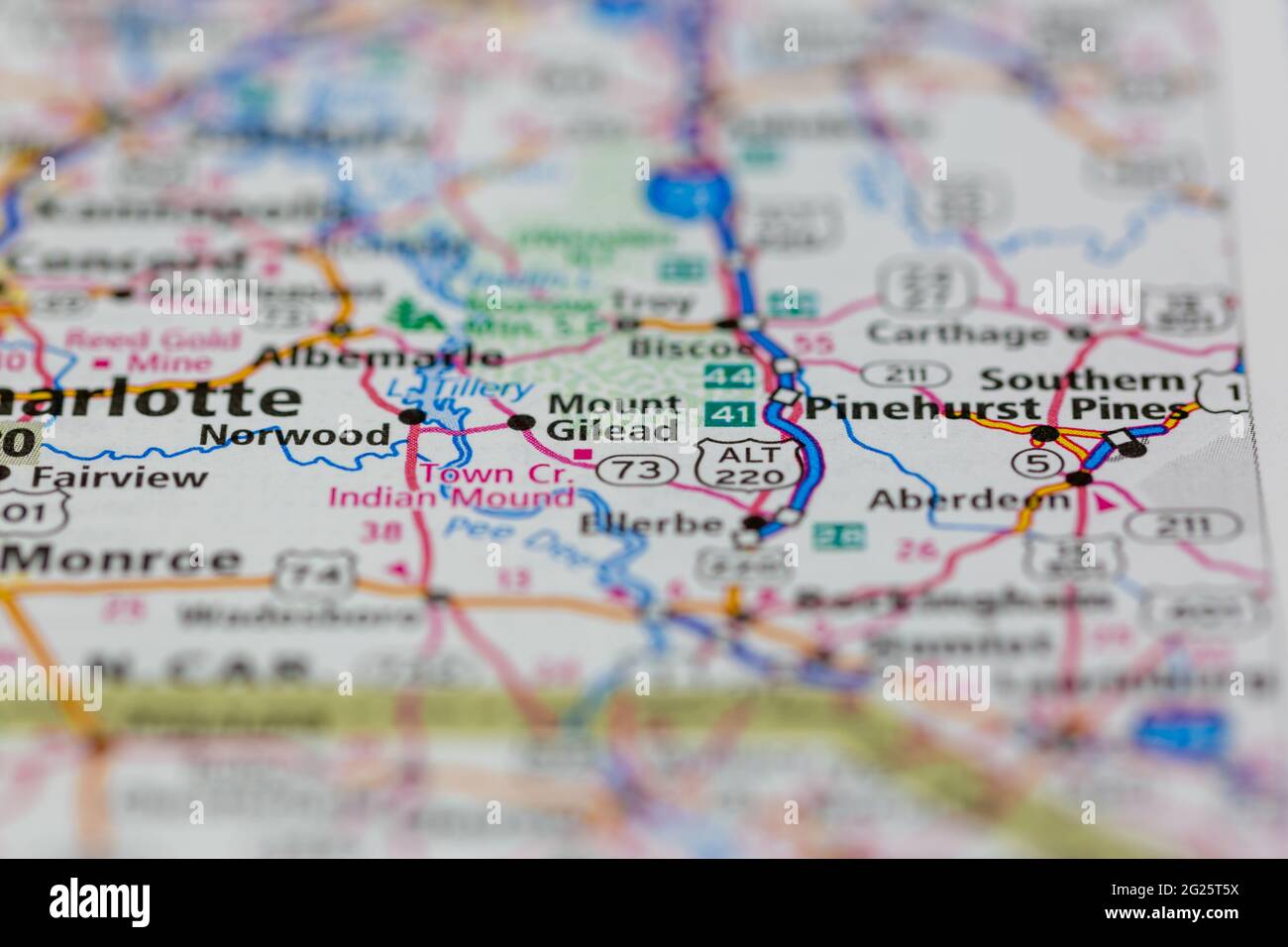 Mount Gilead North Carolina USA shown on a Road map or Geography map
