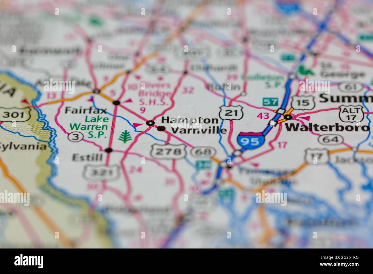 Hampton South Carolina USA Shown on a Road map or Geography map Stock