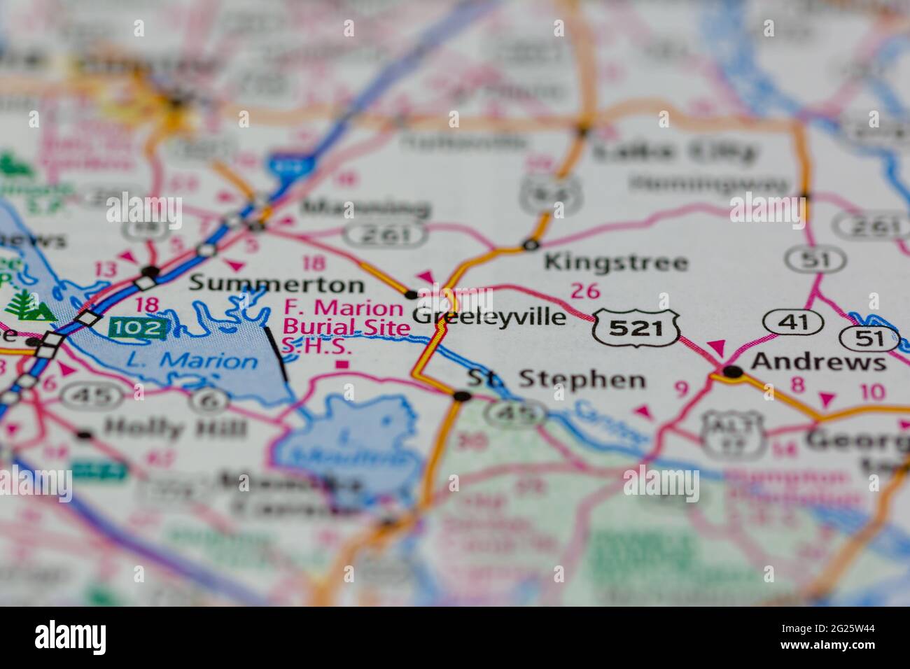 Greeleyville South Carolina USA Shown on a Road map or Geography map