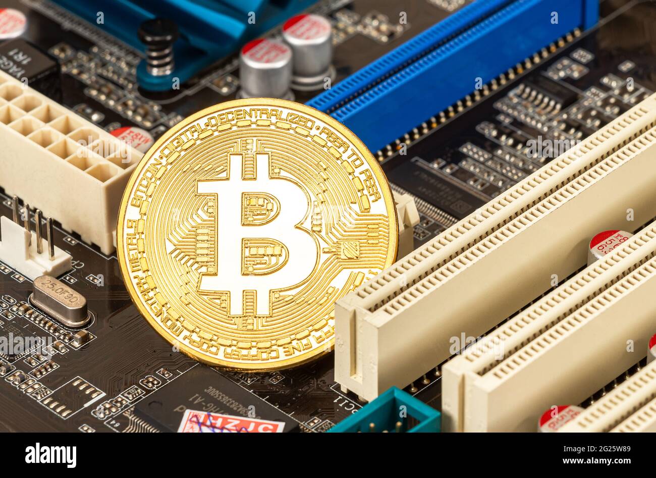 Samara, Russia - December 11, 2017: Cryptocurrency Bitcoin lying over  electronic computer component. Business concept of digital money Stock  Photo - Alamy