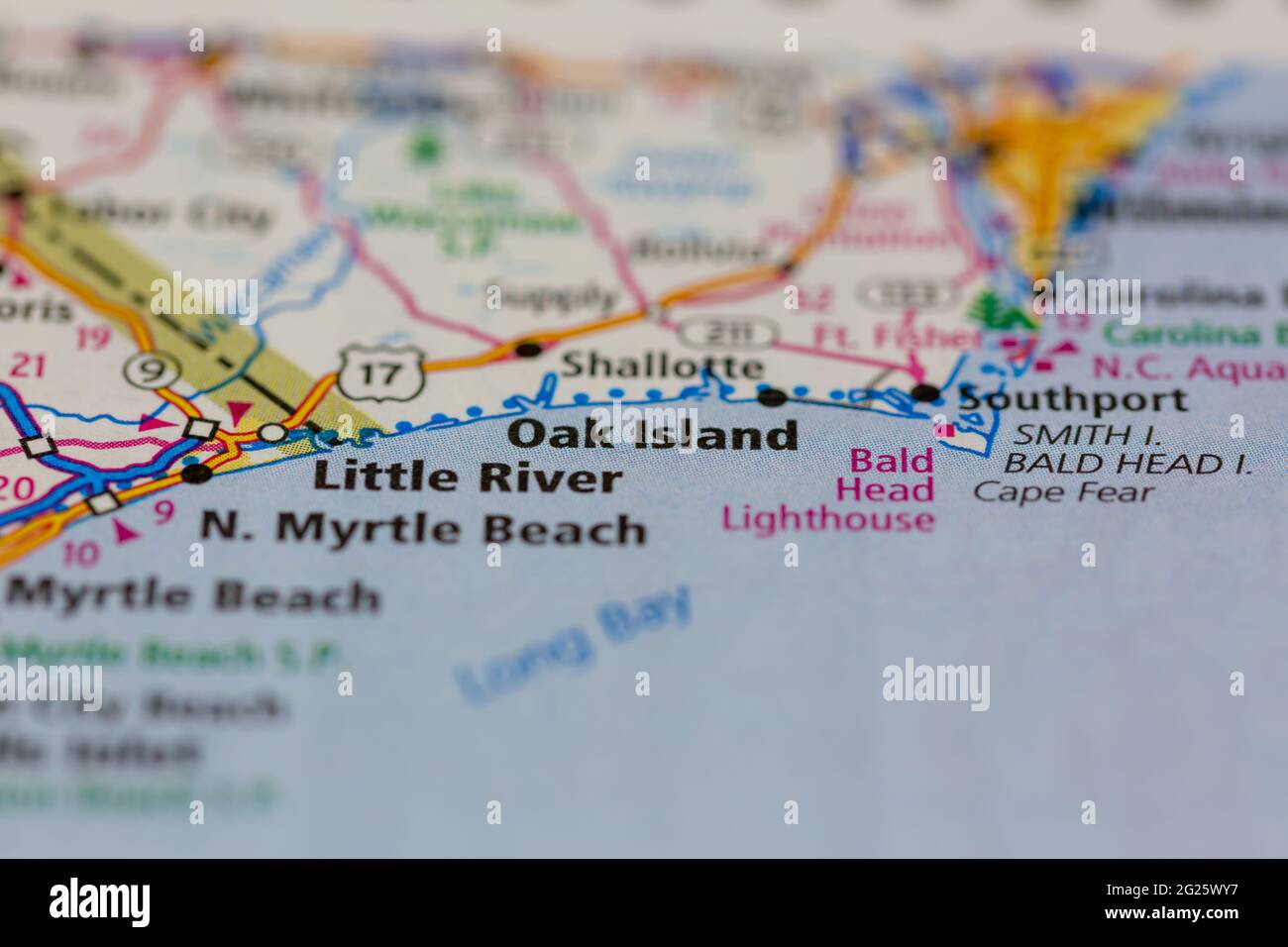 Oak Island South Carolina USA Shown on a Road map or Geography map