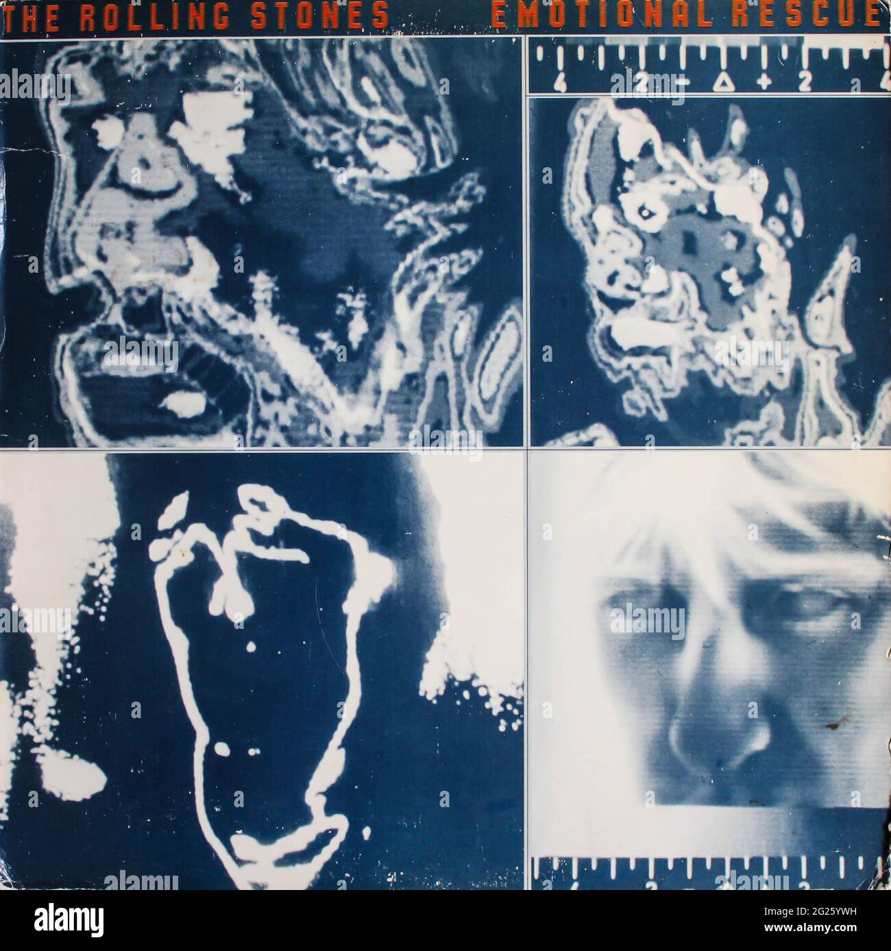 English rock band, The Rolling Stones music album on vinyl record LP disc. Titled: Emotional Rescue album cover Stock Photo