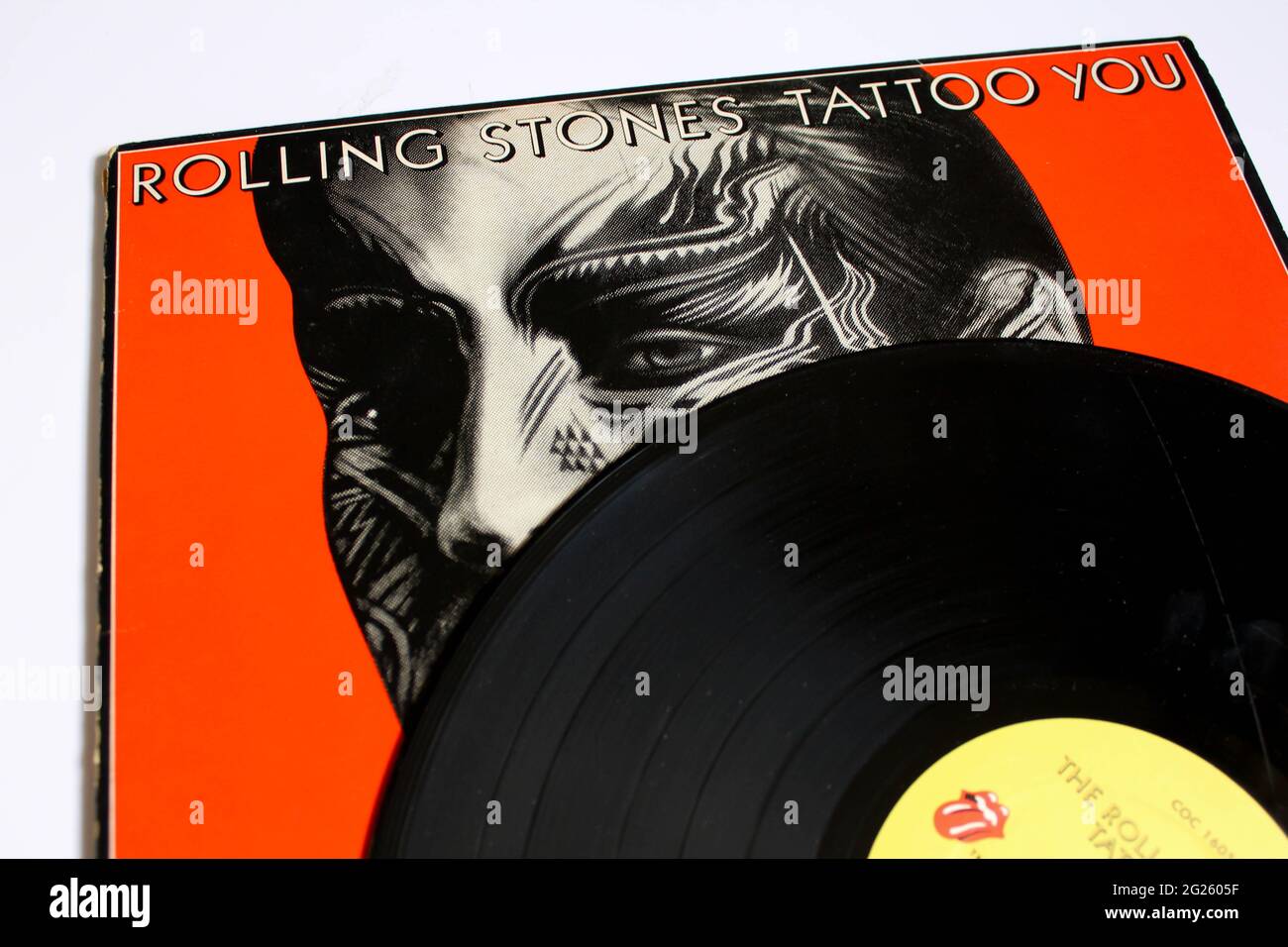 English rock band, The Rolling Stones music album on vinyl record LP disc. Titled: Tattoo You album cover Stock Photo