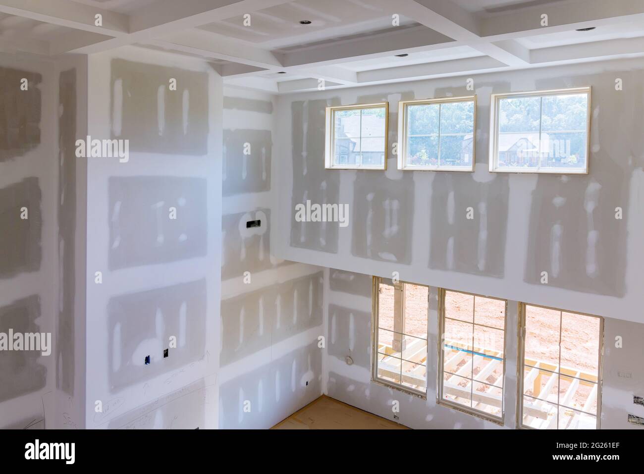 Plastering drywall new home on walls plasterboards with room under