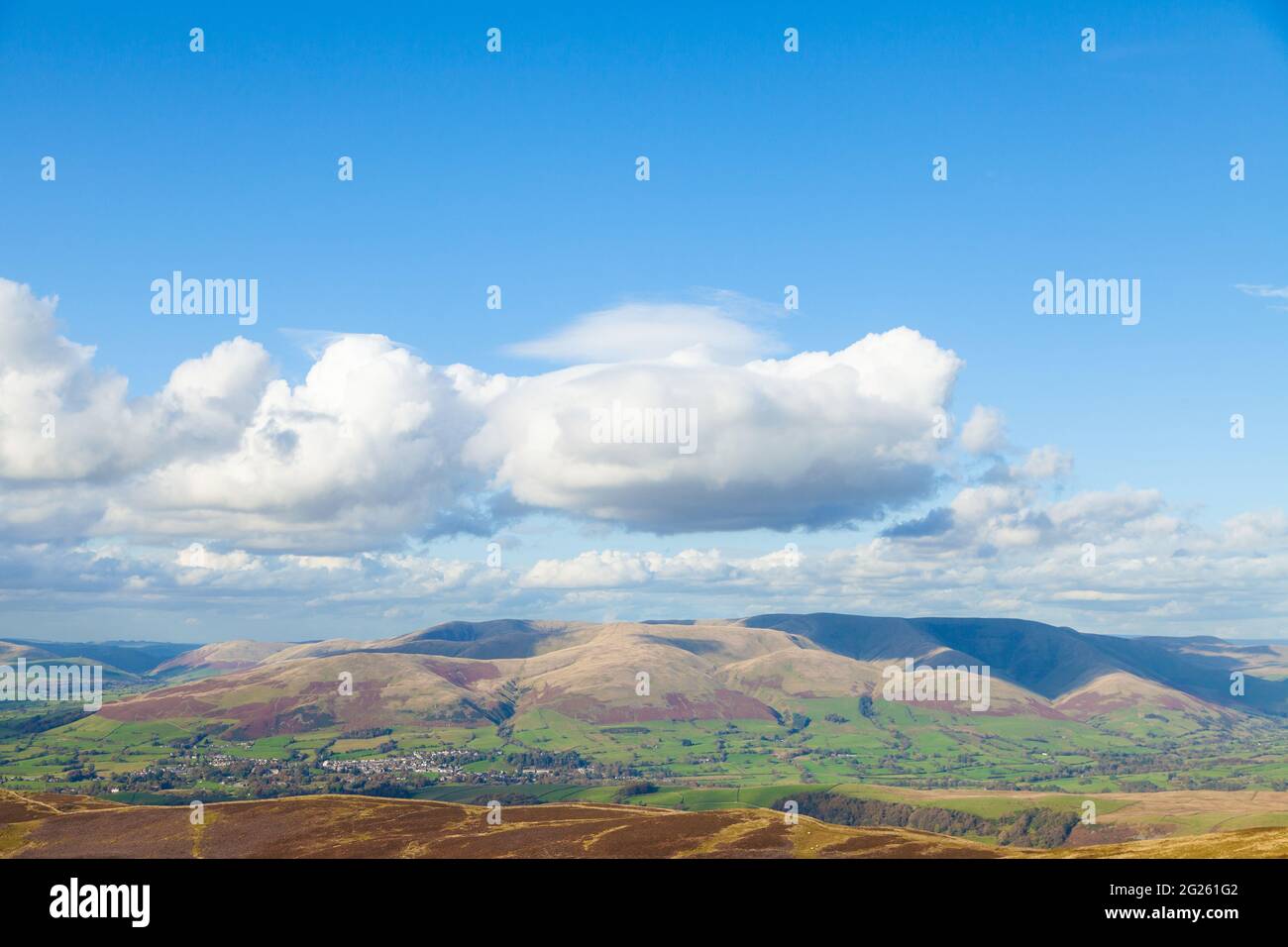 Sedbergh with the Howgill Fells in the background from the summit of Calf Top Stock Photo