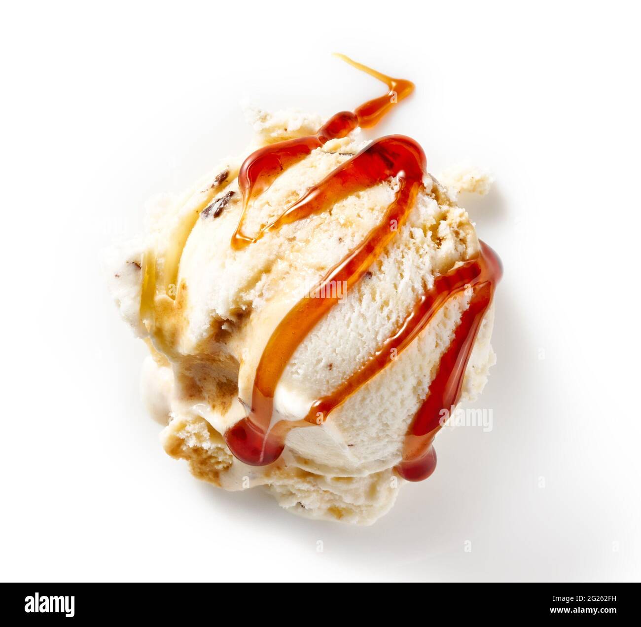 Scoop of ice cream with caramel sauce isolated. Ice cream on white ...