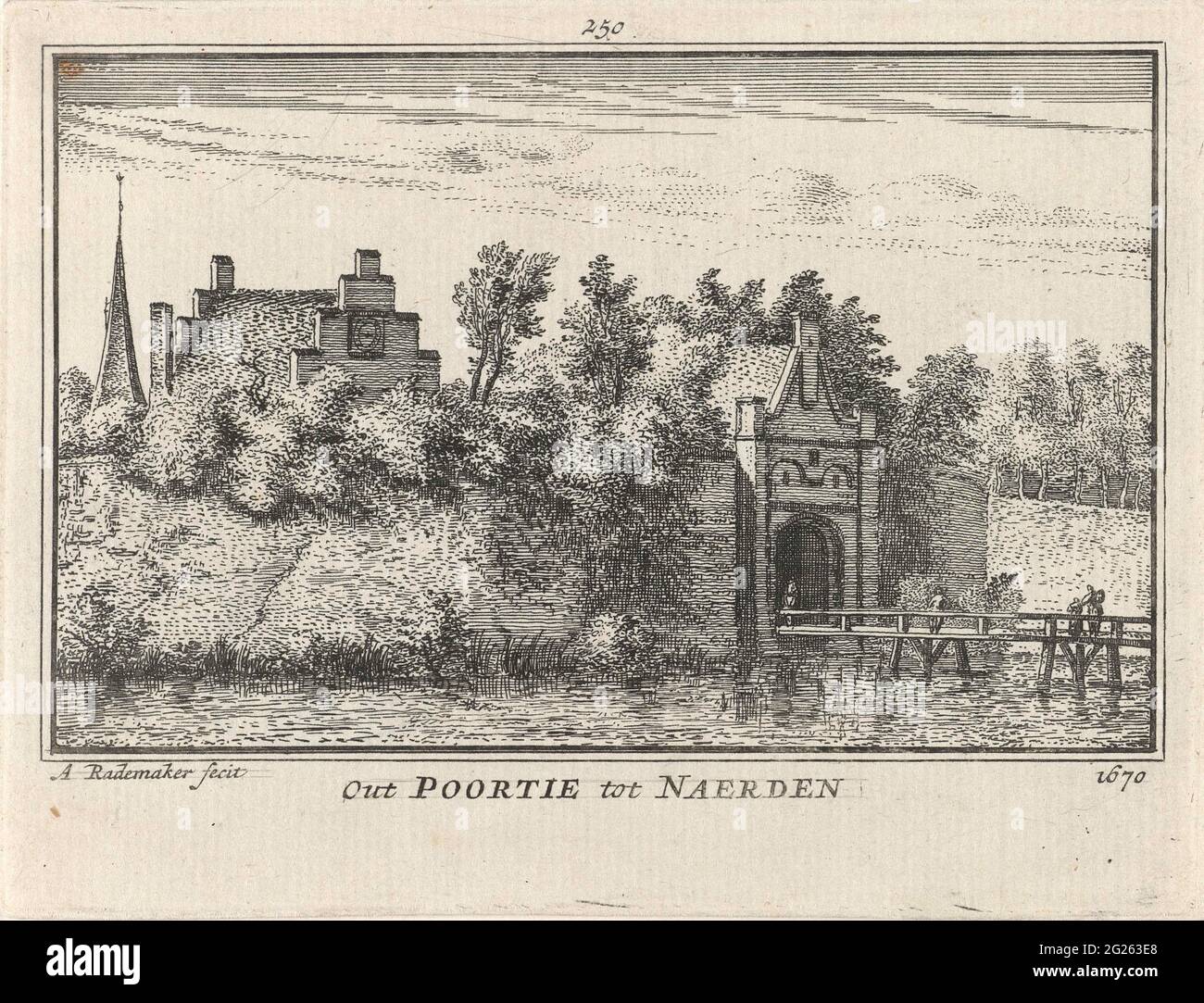 Face on an old city gate to Naarden, 1670; Out Poortie to Nerven 1670. View of an old city gate to Naarden in the situation around 1670. Stock Photo