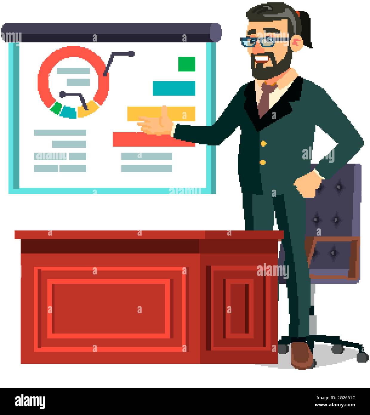business man reporting in front of investments about company achievement  cartoon vector Stock Vector Image & Art - Alamy
