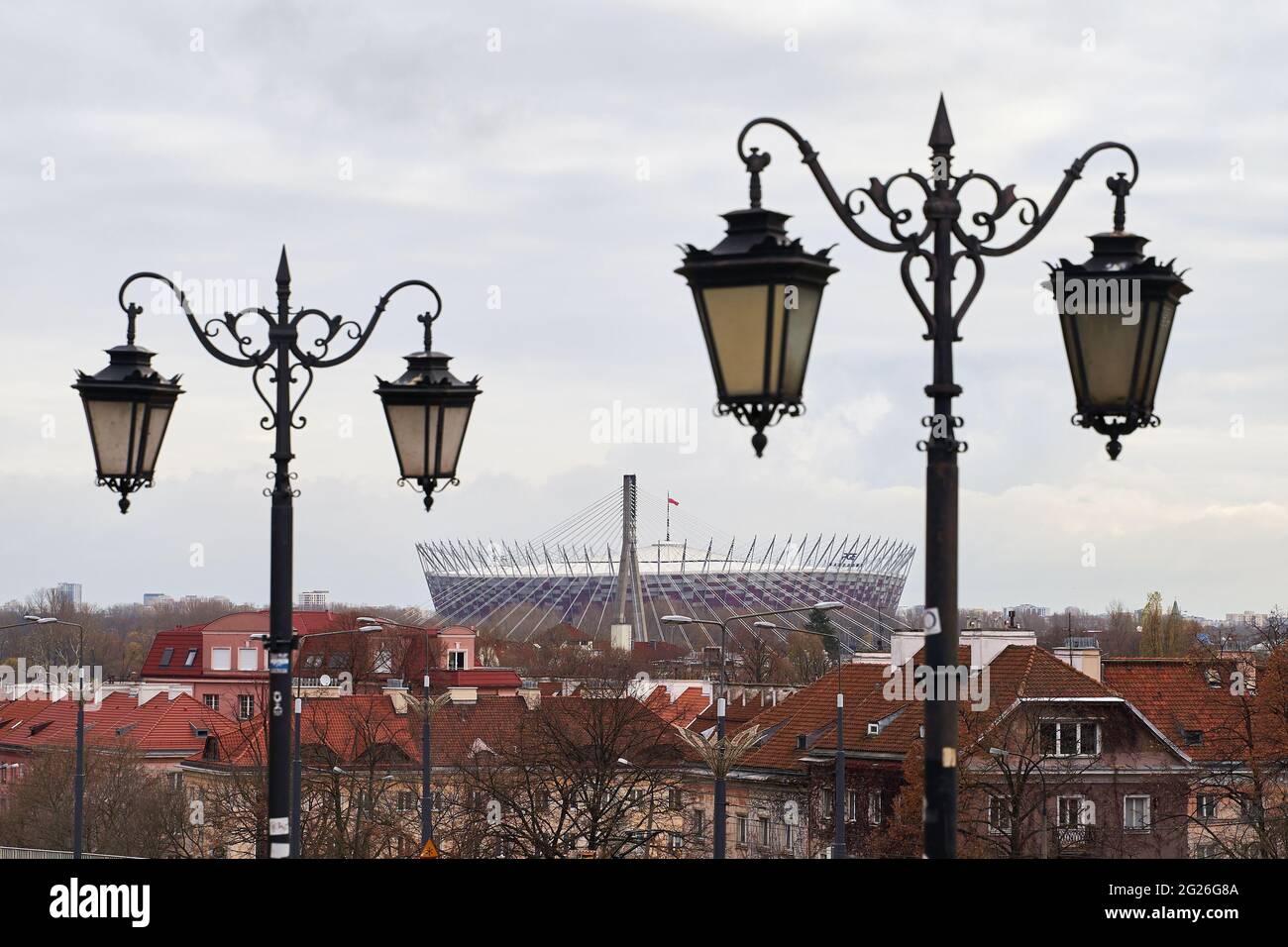 Warsaw, Poland, Nov 15, 2018: View of National Stadium, a retractable roof football stadium from the old city. Stock Photo