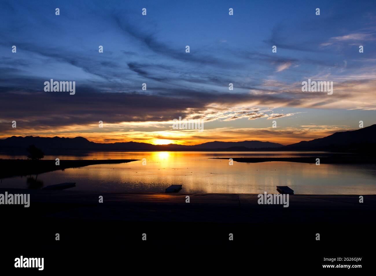 Beautiful day break over Lake Elsinore California Stock Photo