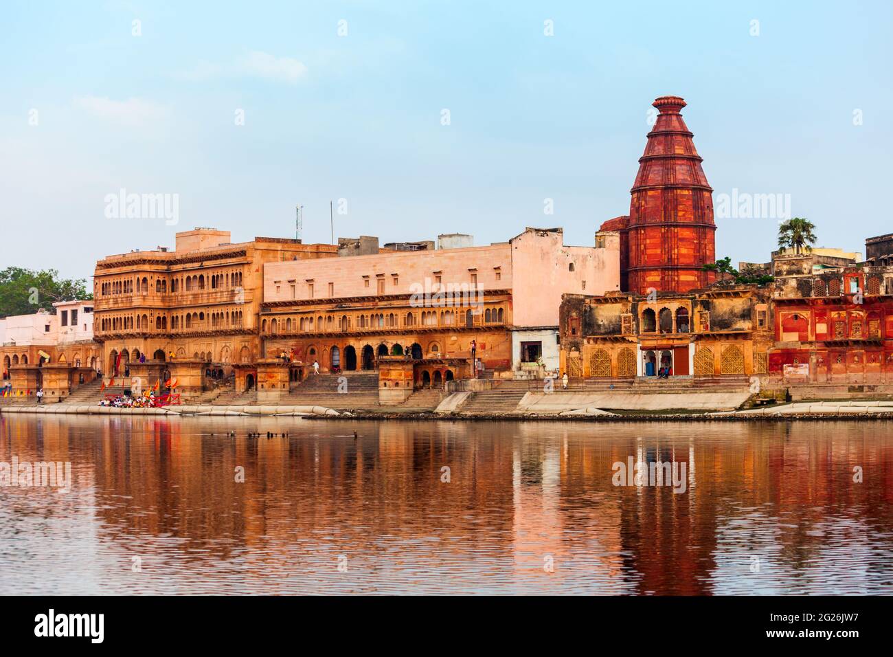 Krishna Temple at the Keshi Ghat on Yamuna river in Vrindavan near Mathura city in Uttar Pradesh state of India Stock Photo