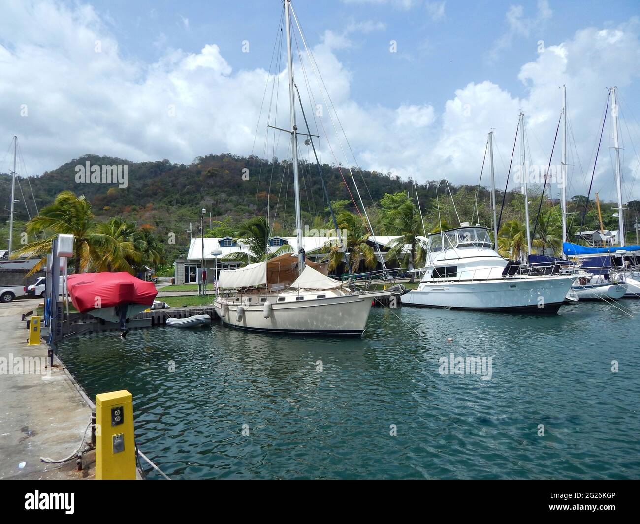Yachts and Sailing Boats in a Marina in Chaguaramas, Trinidad Stock Photo