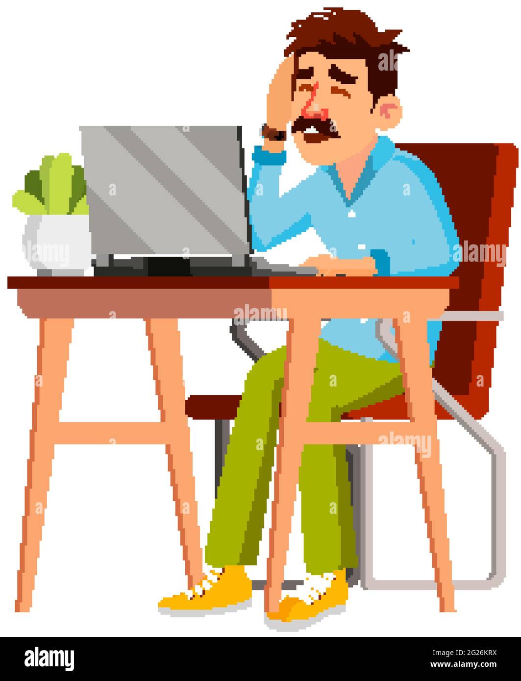 man worker with headache working at workplace cartoon vector Stock ...