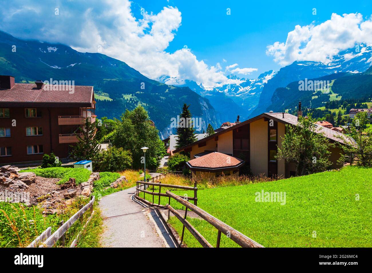 Traditional local houses in Wengen village in the Interlaken district