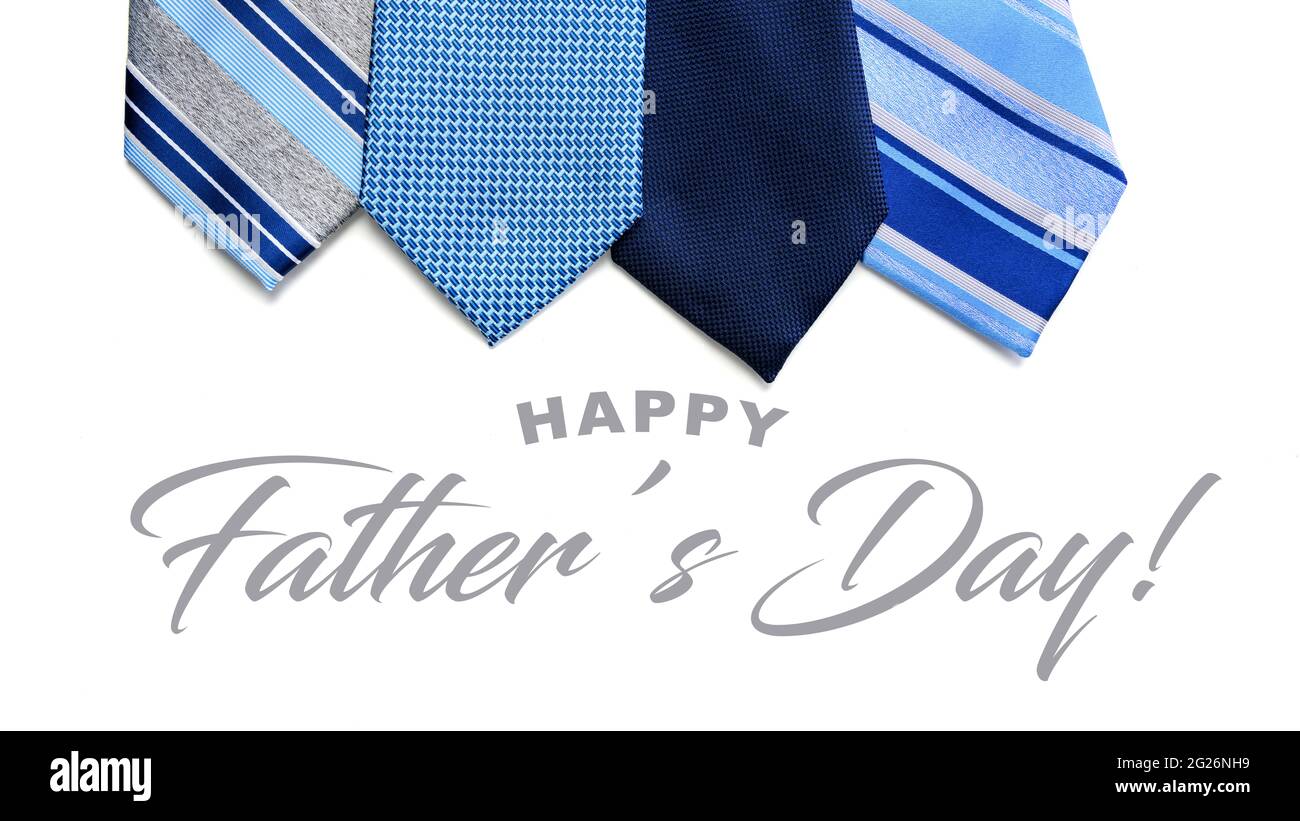 A group of blue men's neckties with Father's Day greeting Stock Photo