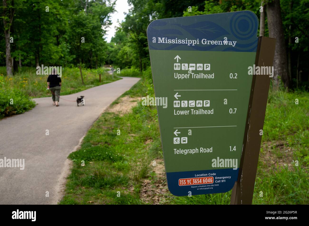 Visitors walk the Mississippi Greenway at Cliff Cave County Park in south St. Louis County Sunday, June 6, 2021. Stock Photo