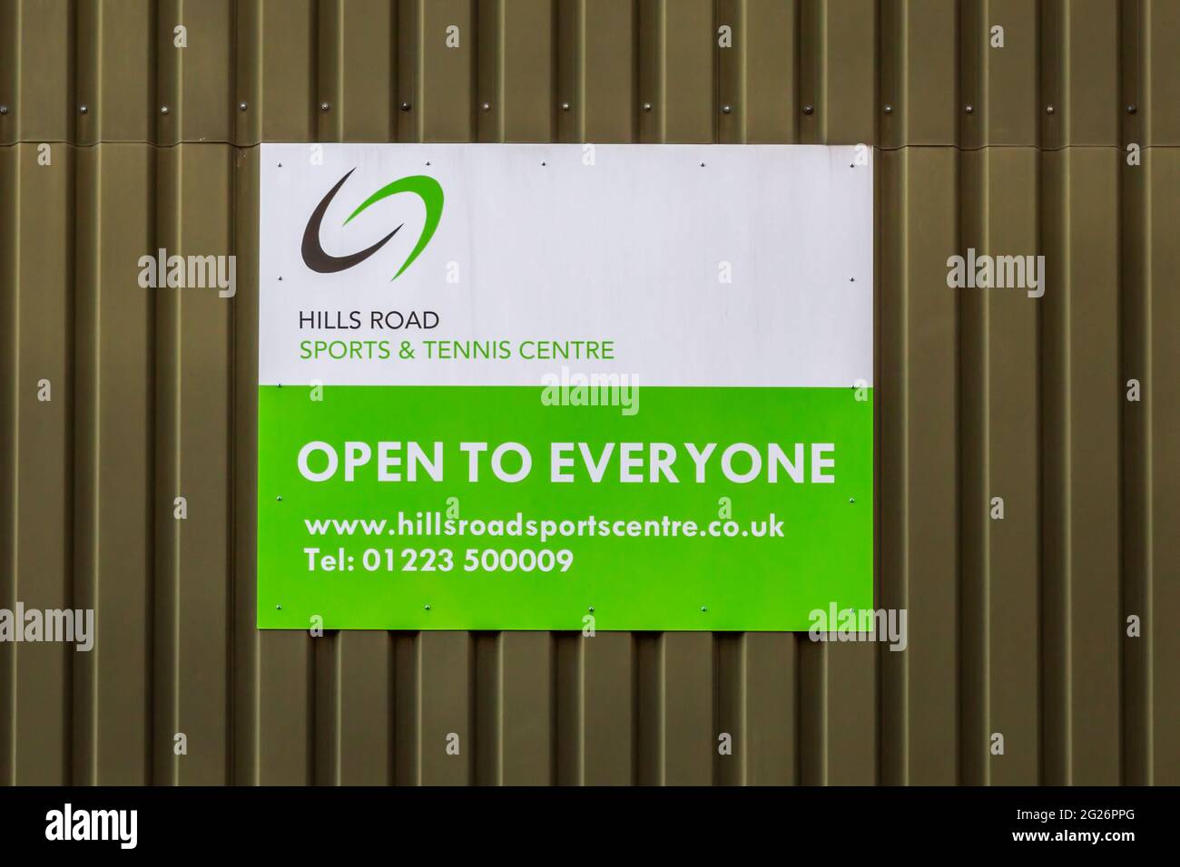 A sign for the Hills Road Sports and Tennis Centre. Stock Photo