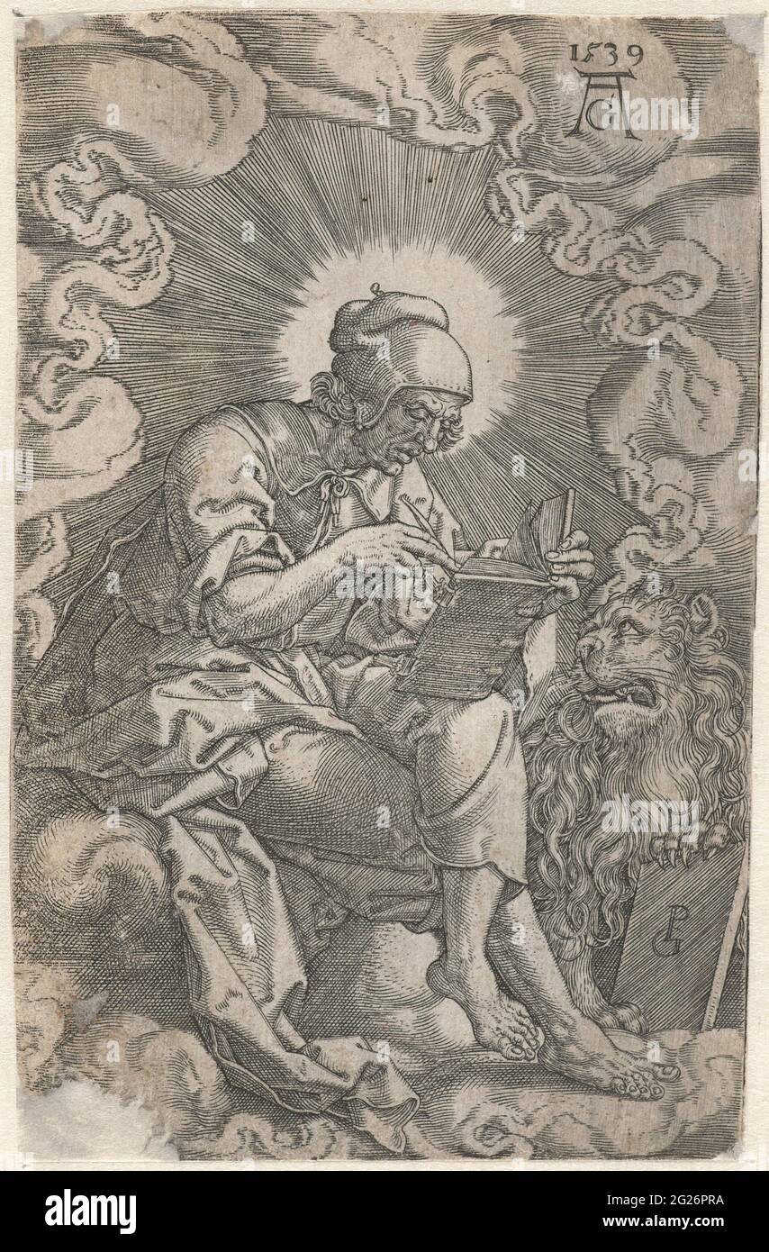 Marcus; Four evangelists. The evangelist Marcus sitting on a cloud and ...
