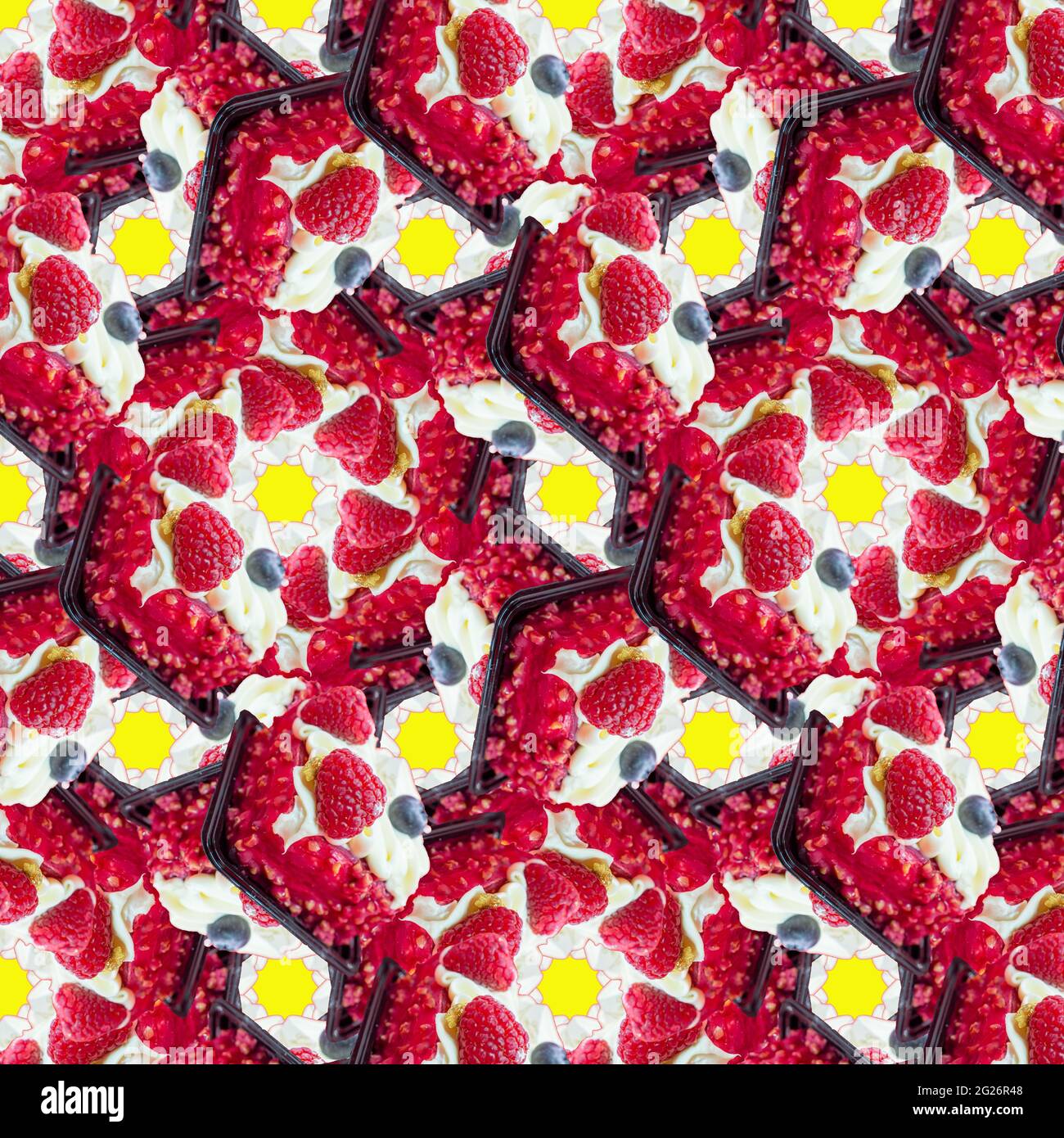 Fruit cake basket seamless pattern on yellow background.Abstract pattern Stock Photo