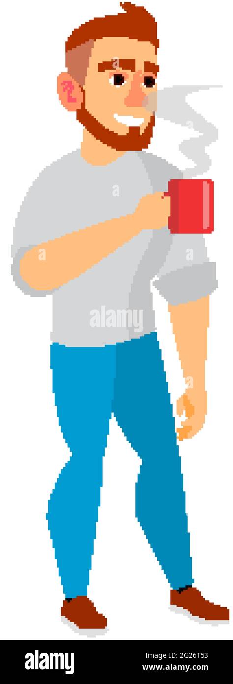 bearded man drinking hot drink on kitchen cartoon vector Stock Vector Image  & Art - Alamy