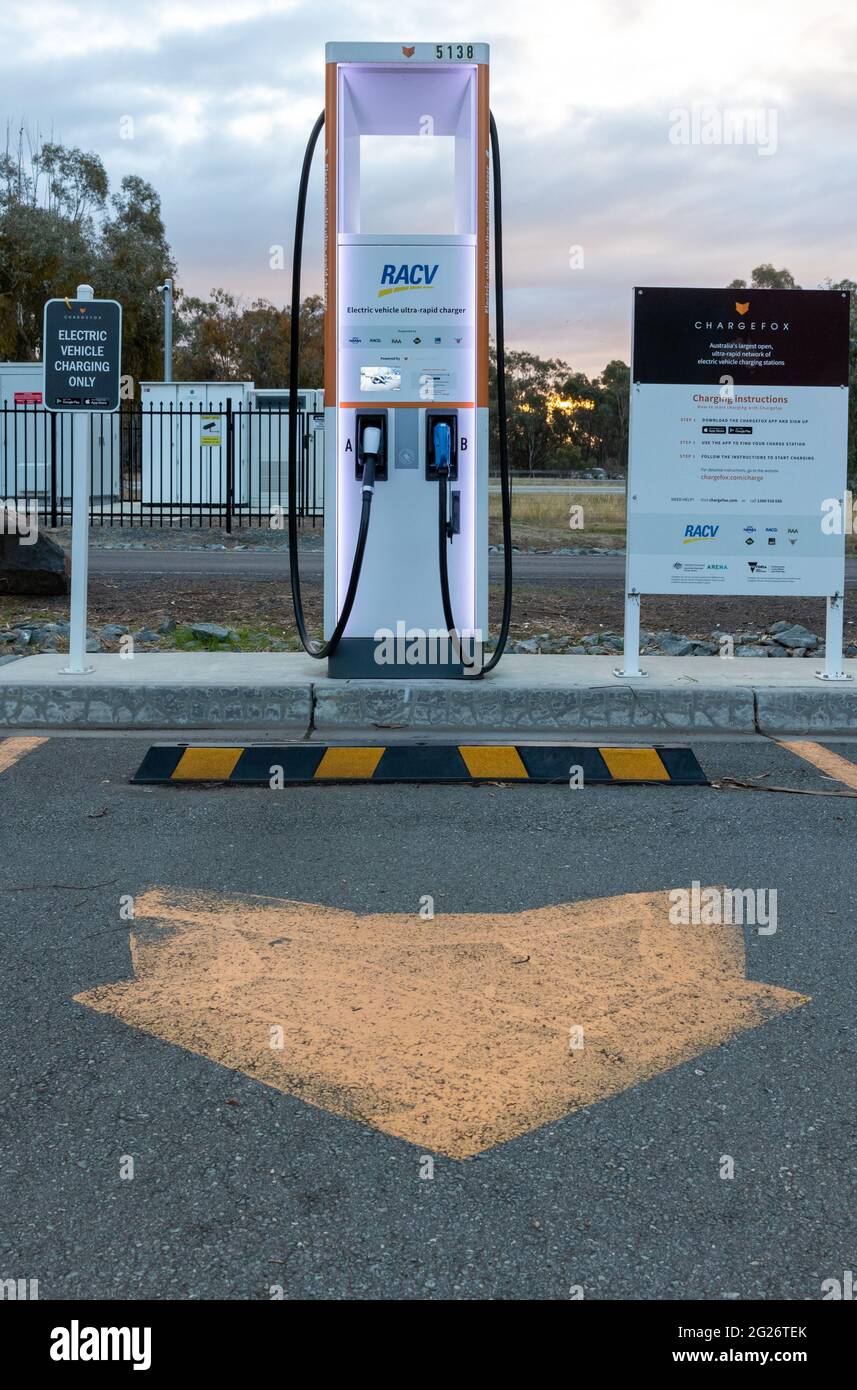Charging stations for electric vehicles near Euroa, Victoria, Australia