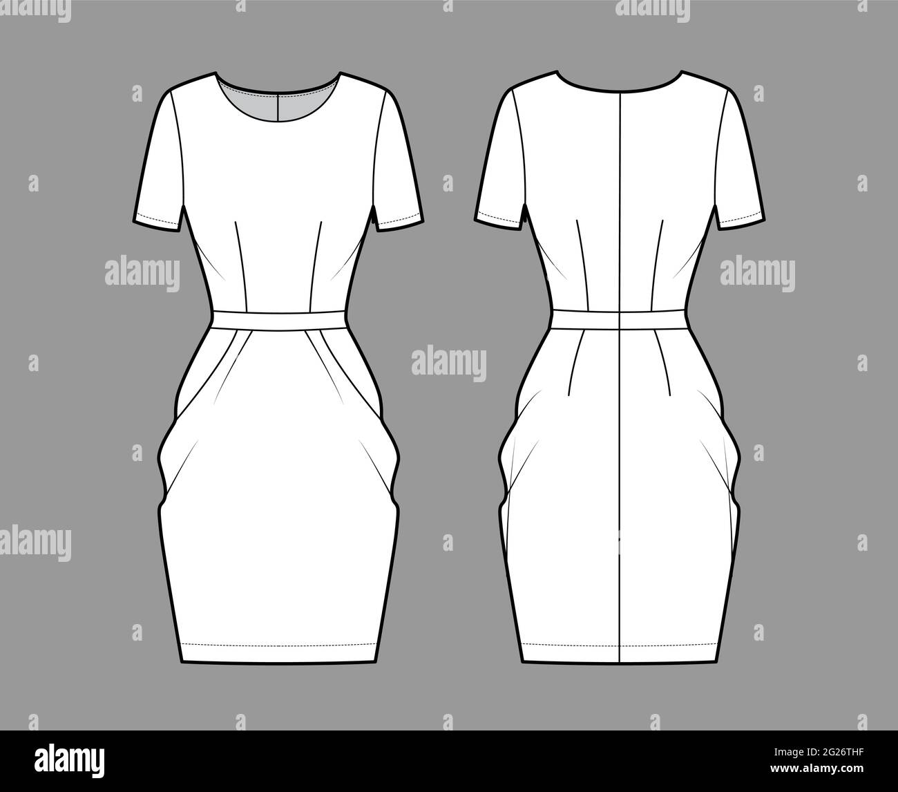 Dress tulip technical fashion illustration with short sleeves, fitted ...