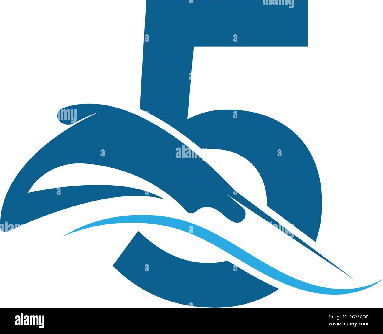 Number 5 with stingray icon logo template illustration vector Stock Vector