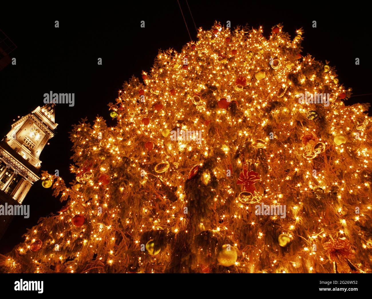 Quincy Market Christmas tree in Boston Stock Photo