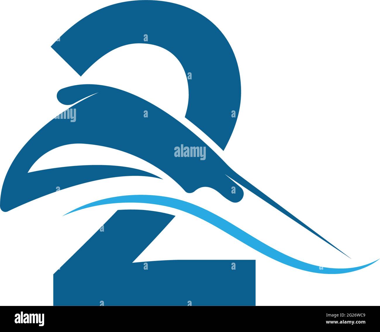 Number 2 with stingray icon logo template illustration vector Stock Vector
