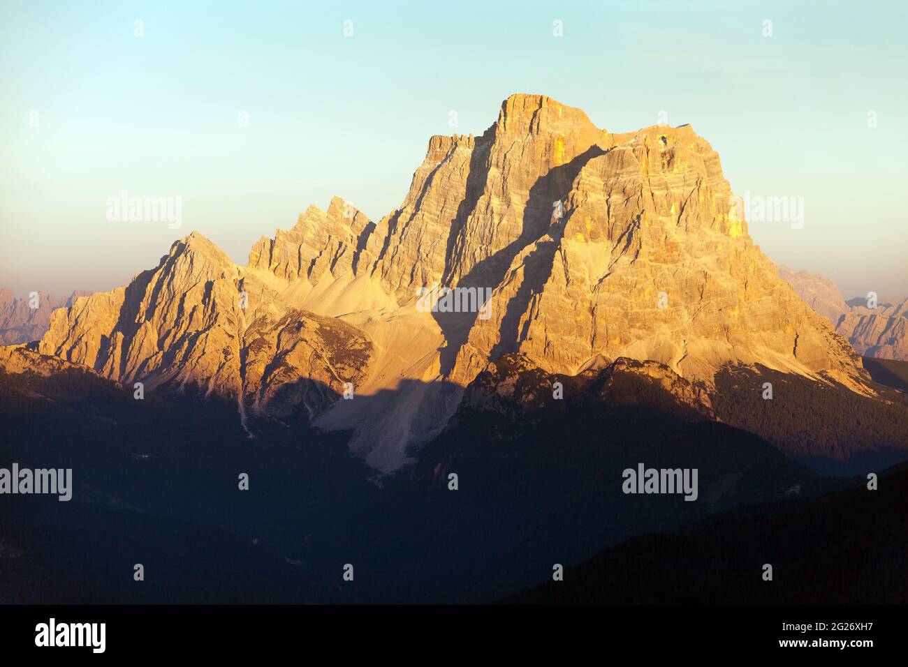 Evening view of  mount Pelmo, South Tirol, Alps Dolomites mountains, Italy Stock Photo