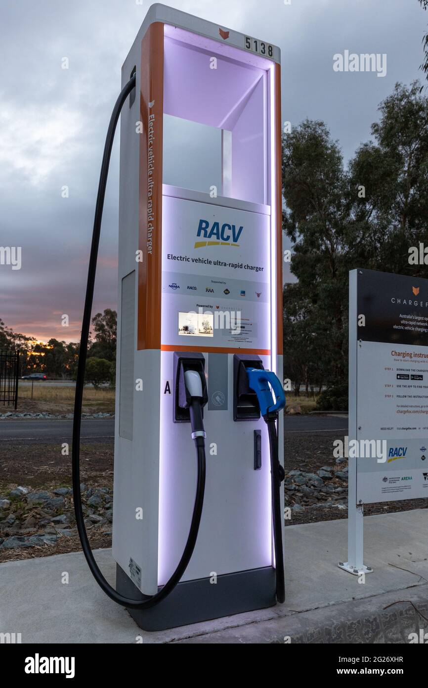 Electric vehicle charging station, Euroa, Victoria Stock Photo Alamy